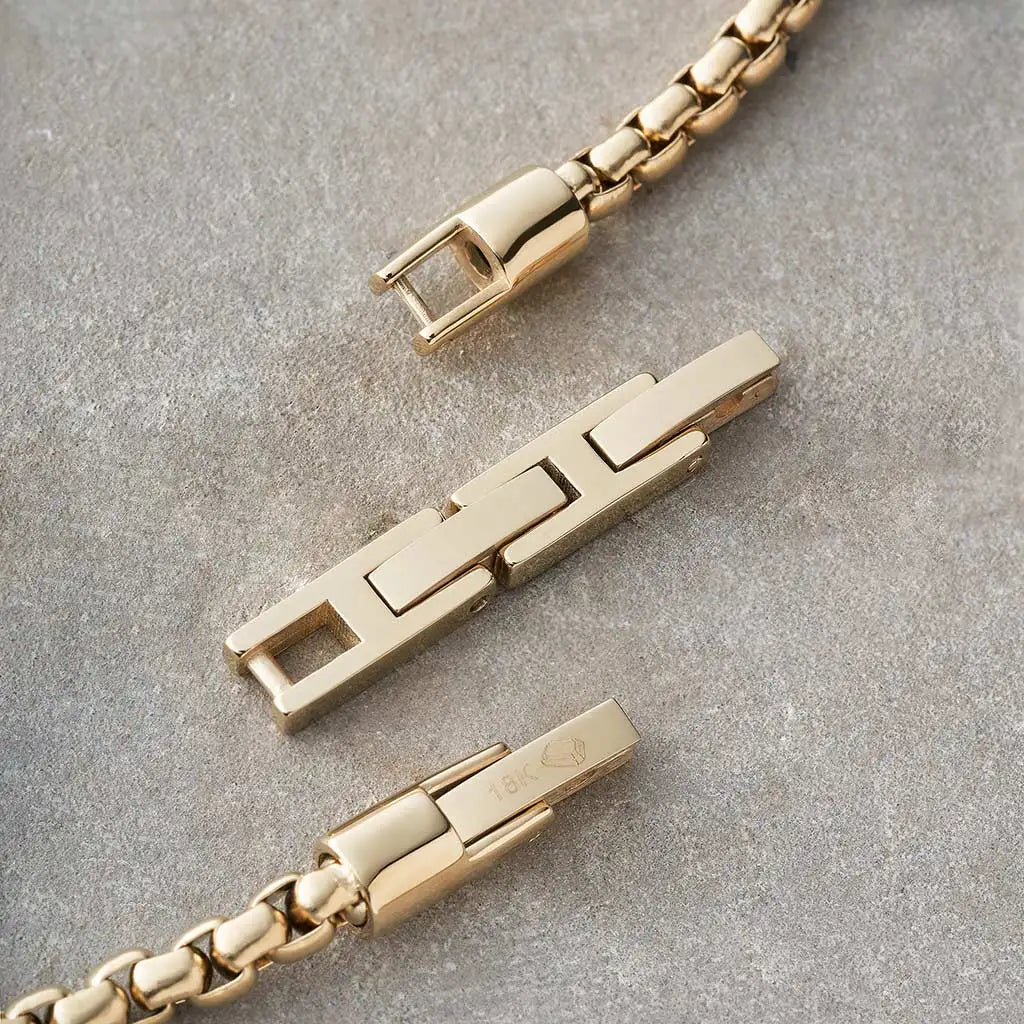 Men's Polished Gold Box Chain Link Bracelet