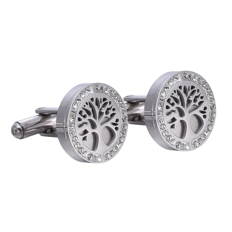 Men's Tree of Life Crystal Cufflinks for Suit Shirts