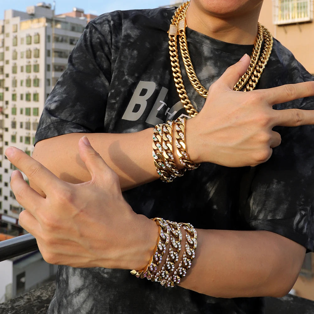 Chunky Gold Plated Iced Out Cuban Link Bracelets