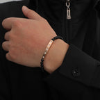 Rose Gold Bar & Black Beaded Zirconia Bracelet