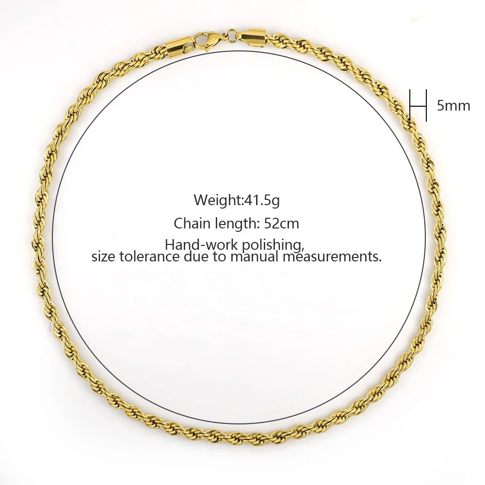 Gold Plated Stainless Steel Twisted Rope Chain Necklace