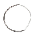 Half Pearl Half Cuban Link Chain Necklace
