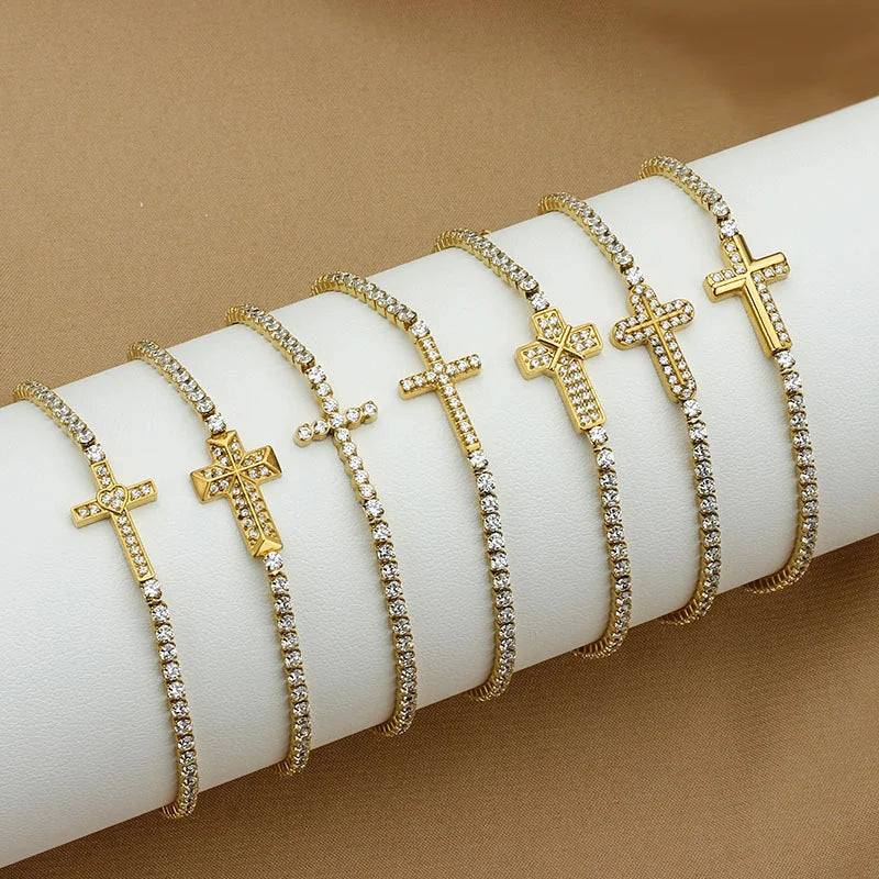 Gold Cross Tennis Bracelet
