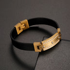 Men's Gold-Tone Stainless Steel Leather Zircon Bracelet