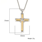 Men's Two-Tone Cross Pendant Byzantine Chain Necklace