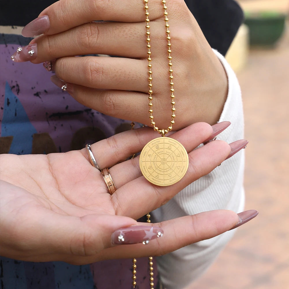 Gold-Plated Round CZ Double-Sided Pendant Ball Chain Necklace