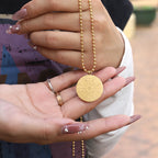 Gold-Plated Round CZ Double-Sided Pendant Ball Chain Necklace