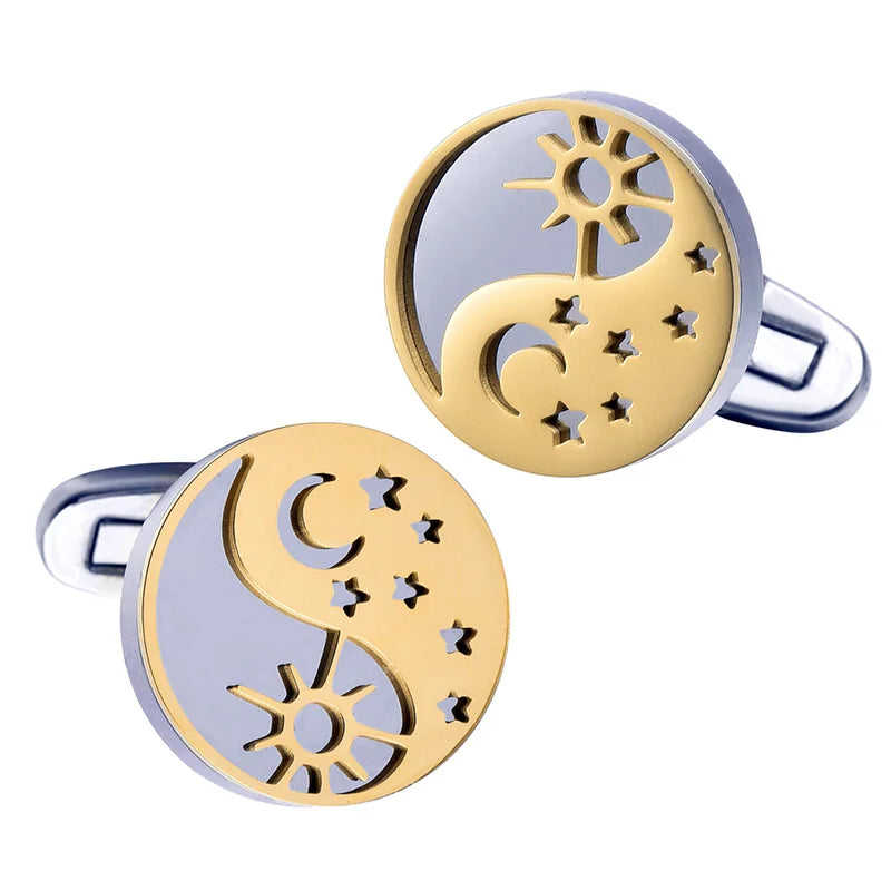 Златни ръкавели с изваяно слънце