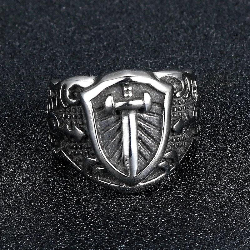 Men's Vintage Stainless Steel Knight Shield Sword Ring