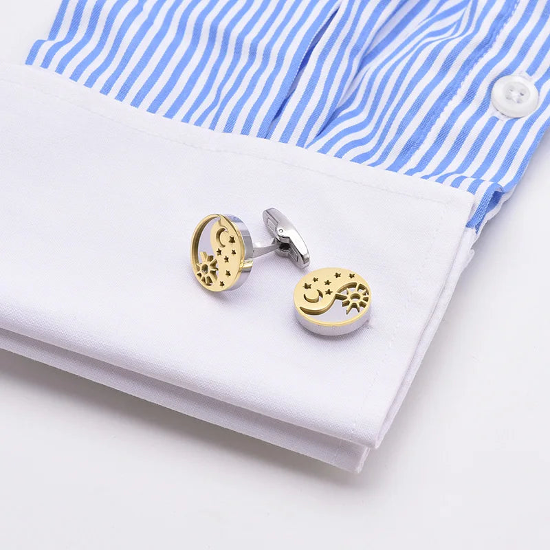 Златни ръкавели с изваяно слънце