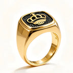 Gold-Plated Stainless Steel Engraved Crown Signet Ring