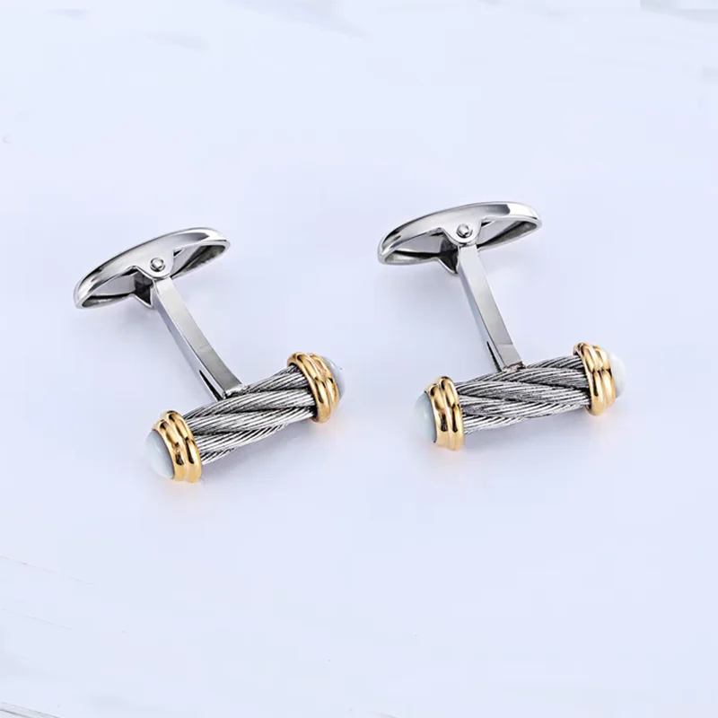Two Tone Twisted Cable Pearl Cufflinks