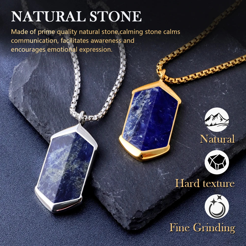 Men's Black Agate Lapis Lazuli Pendant Necklace