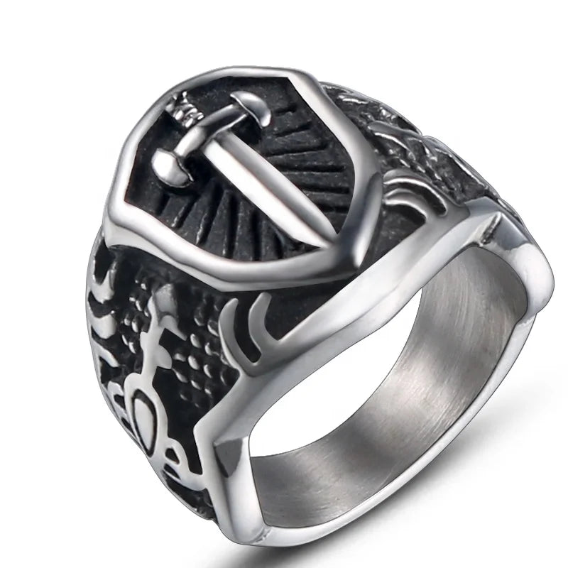 Men's Vintage Stainless Steel Knight Shield Sword Ring