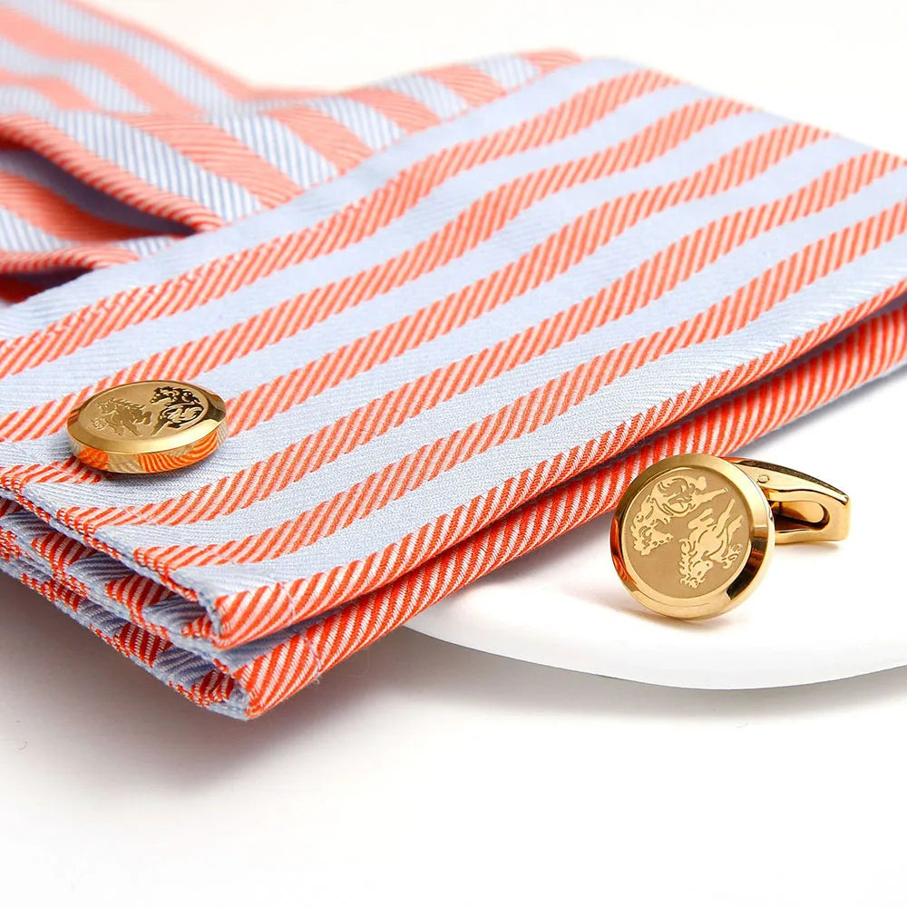 Engraved Steel Equestrian Cufflinks for Men