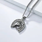 Horse Head Horseshoe Pendant Necklace with Zirconia