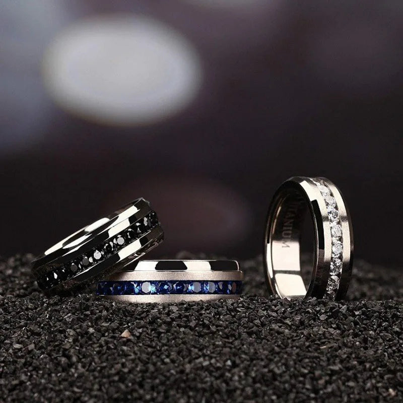 Silver-Tone Zirconia Inlay Ring
