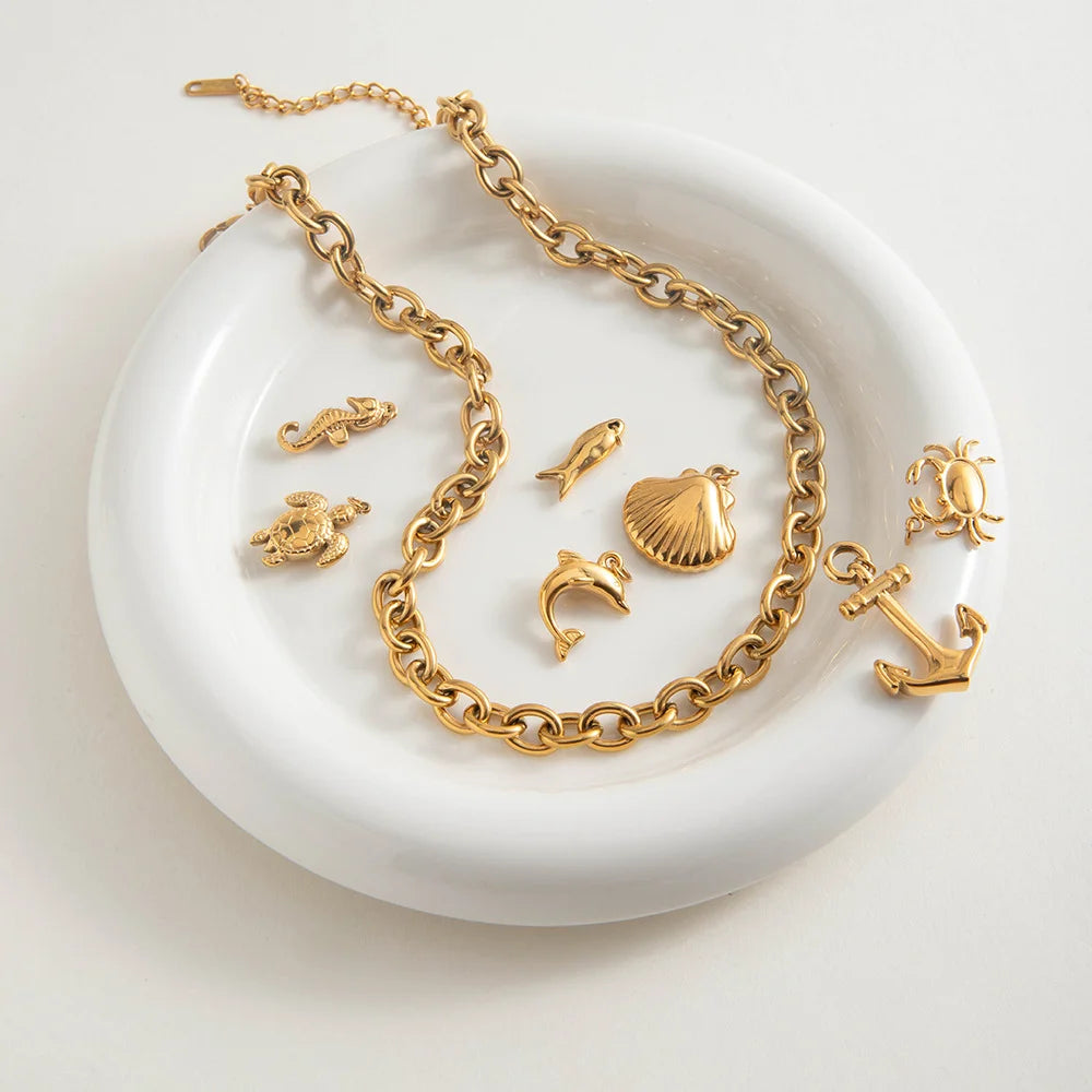 Chunky Gold Stainless Steel Round Link Chain Necklace