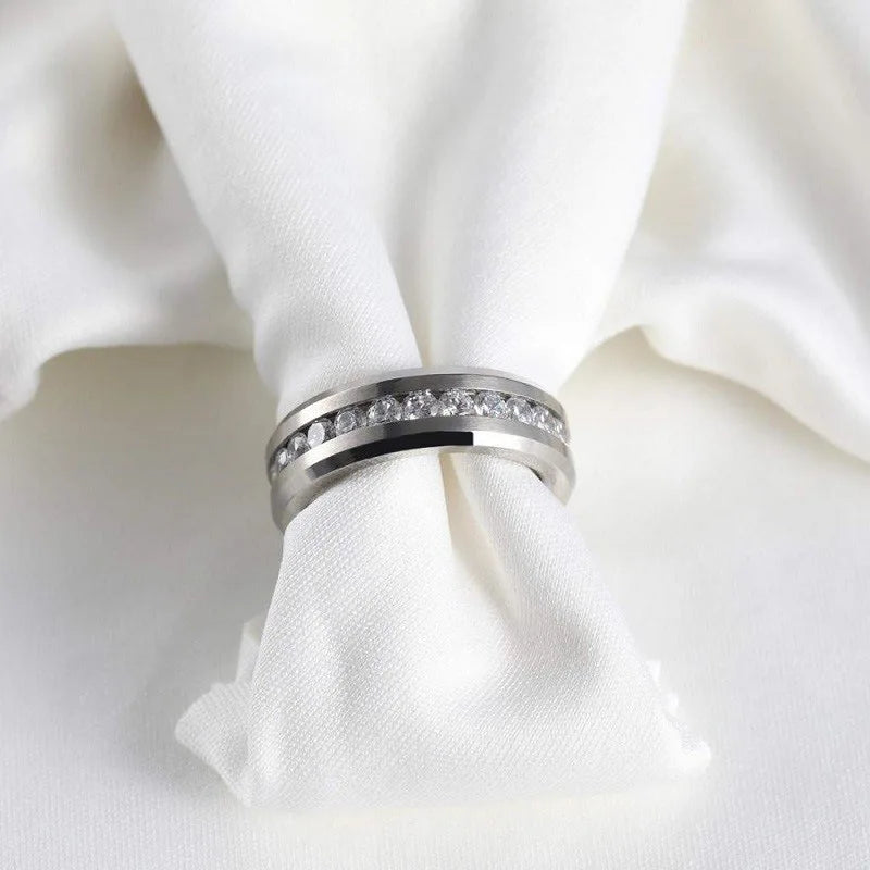 Silver-Tone Zirconia Inlay Ring