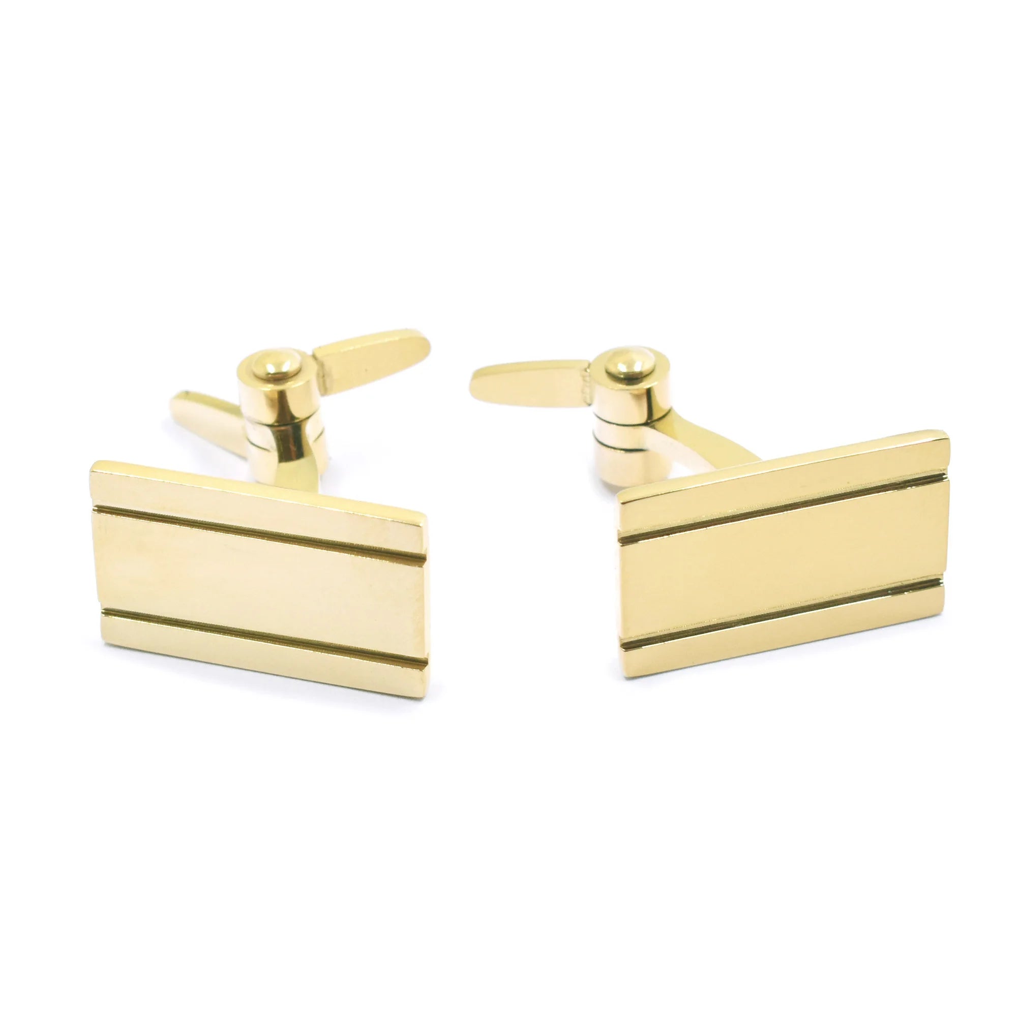 Gold Plated Striped Rectangular Cufflinks