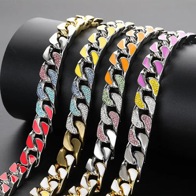 Steel Cuban Chain With Colored Zirconia