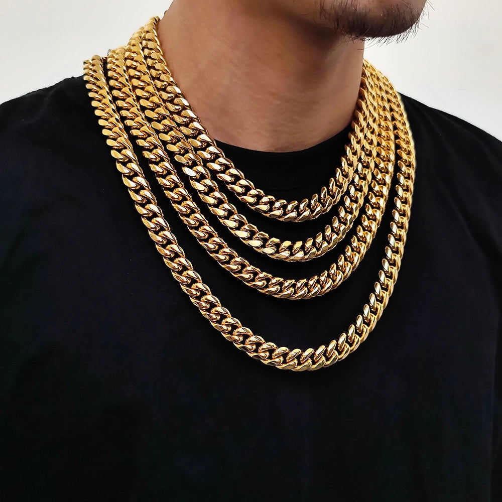 Men's Polished Cuban Link Gold Chain Necklace