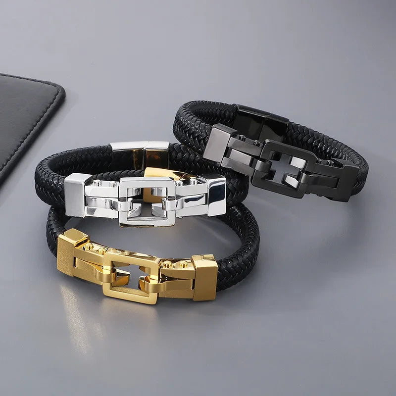 Men's Braided Leather Cross Buckle Bracelet