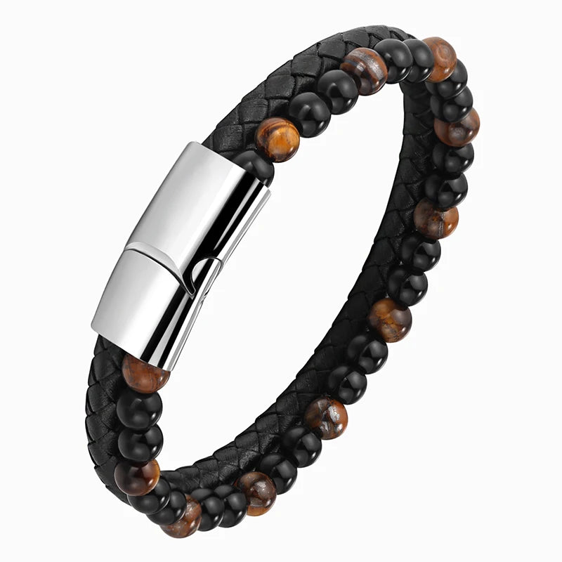 Beaded Tiger Eye Leather Bracelet