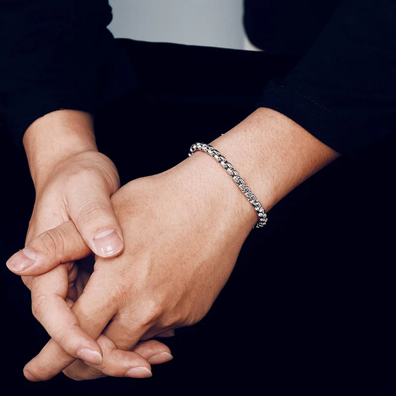 Polished Silver Box Link Adjustable Chain Bracelet