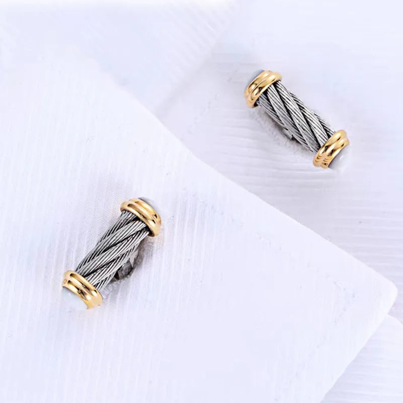 Silver-Tone Rope Mother-of-pearl Cufflinks