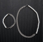 Half Pearl Half Cuban Link Chain Necklace