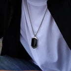 Men's Black Agate Lapis Lazuli Pendant Necklace