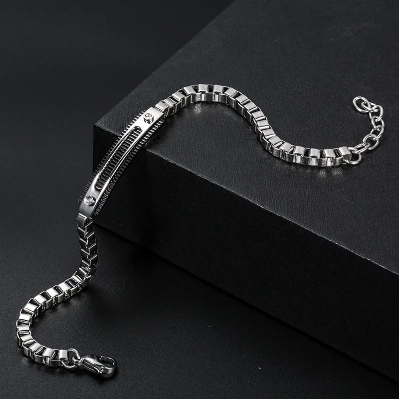Men's Stainless Steel Box Chain Bar Bracelet
