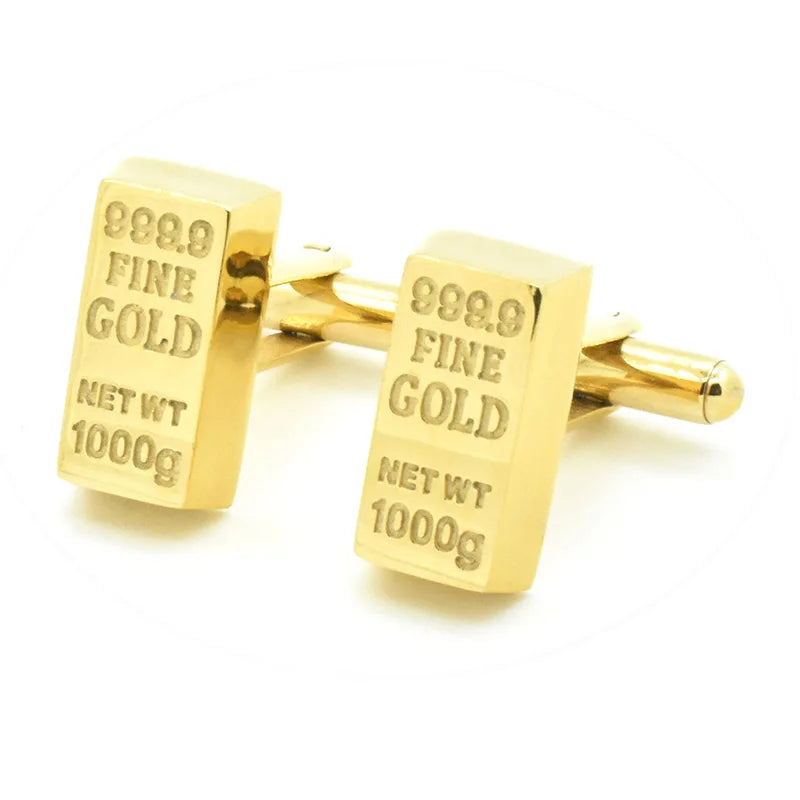 Gold Bar Novelty Cufflinks for Business Suit Shirts