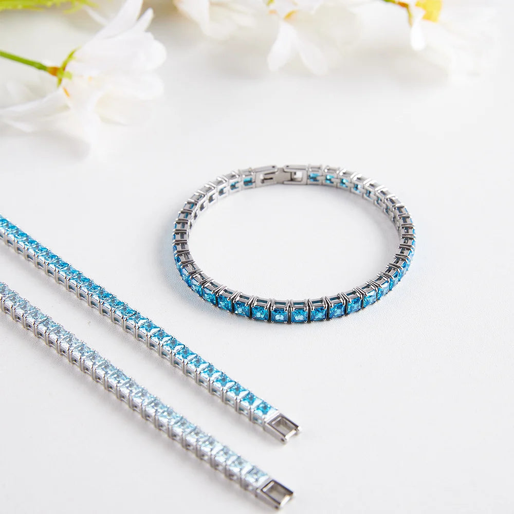 Silver with Crystal Square Tennis Bracelet