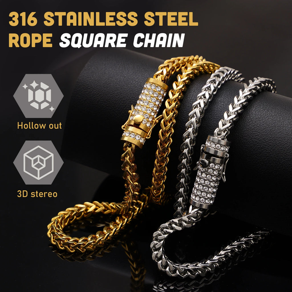 Men's Hip Hop Gold Silver Twisted Rope Chain Necklace