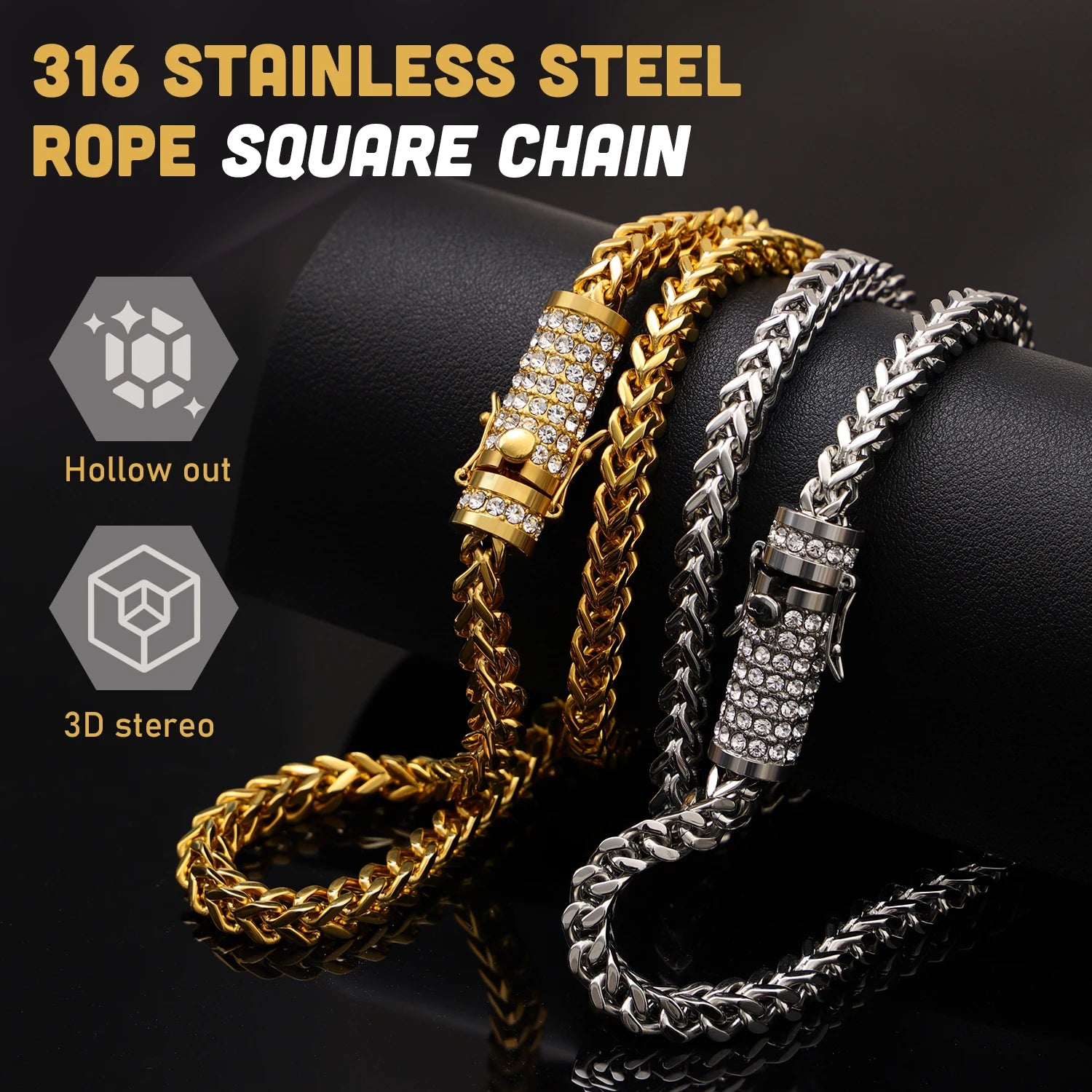 Men's Hip Hop Gold Silver Twisted Rope Chain Necklace
