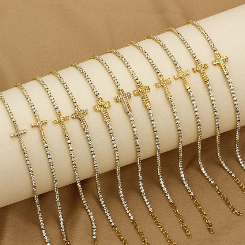 Gold Cross Tennis Bracelet