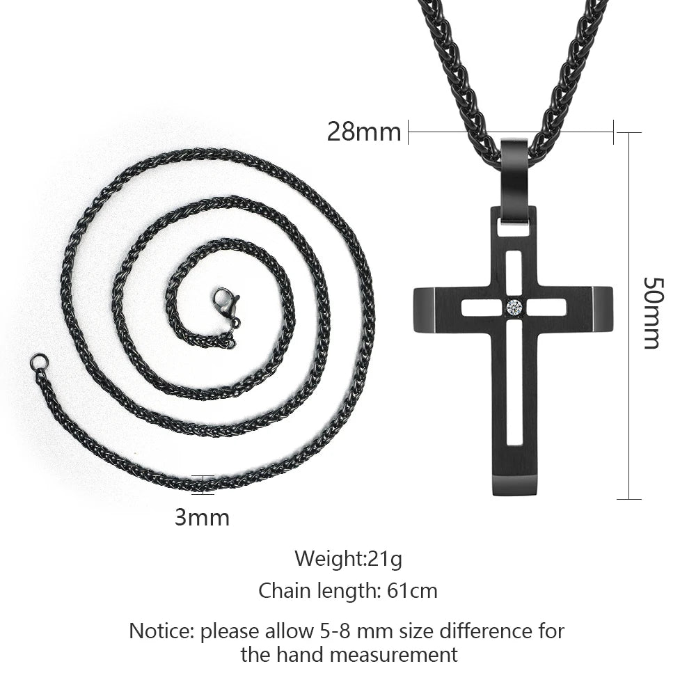 Black Plated Stainless Steel Cut-Out Cross Necklace