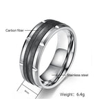 Men's Stainless Steel Carbon Fiber Inlay Ring Set