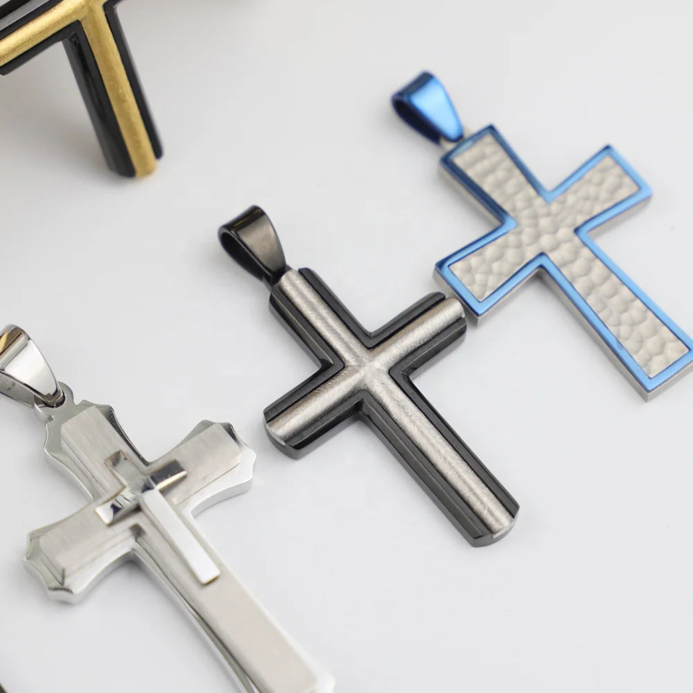 Men's Black and Gold Cross Pendant Necklace
