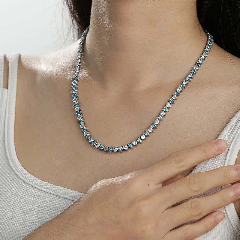Heart Cubic Zirconia Two-Tone Tennis Chain Necklace