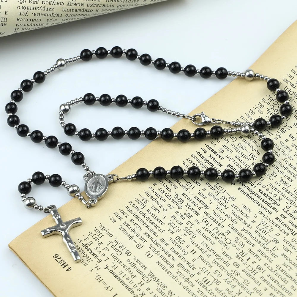 Silver-Tone Agate Cross Necklace