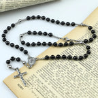Silver-Tone Agate Cross Necklace