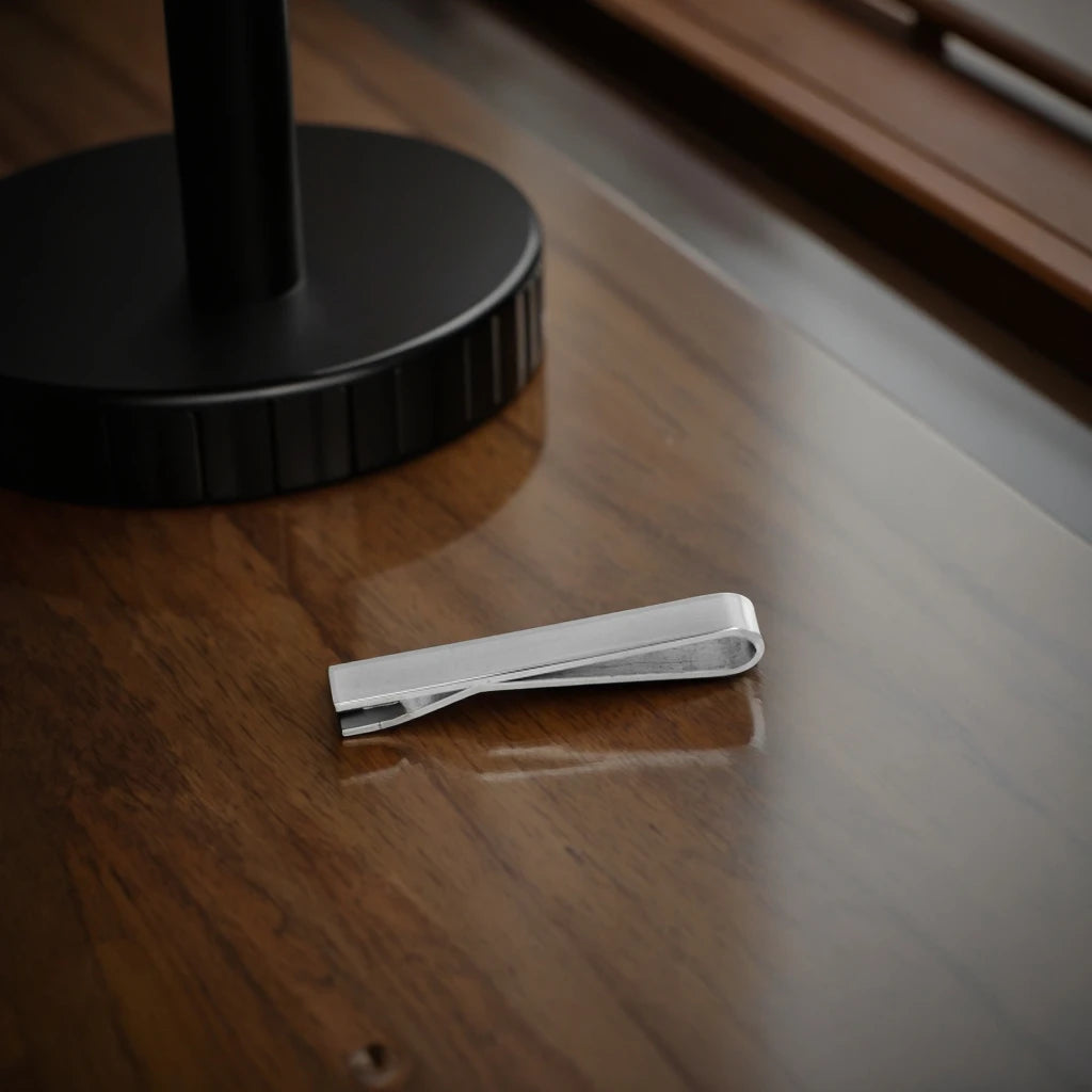 Polished Silver Tone Minimalist Men's Tie Clip