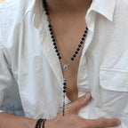 Silver-Tone Agate Cross Necklace