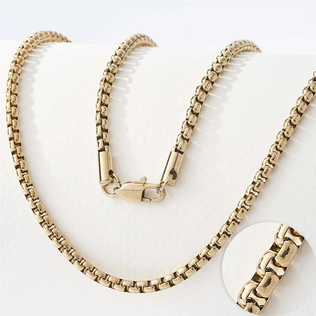 18K Gold Plated Round Box Chain Necklace