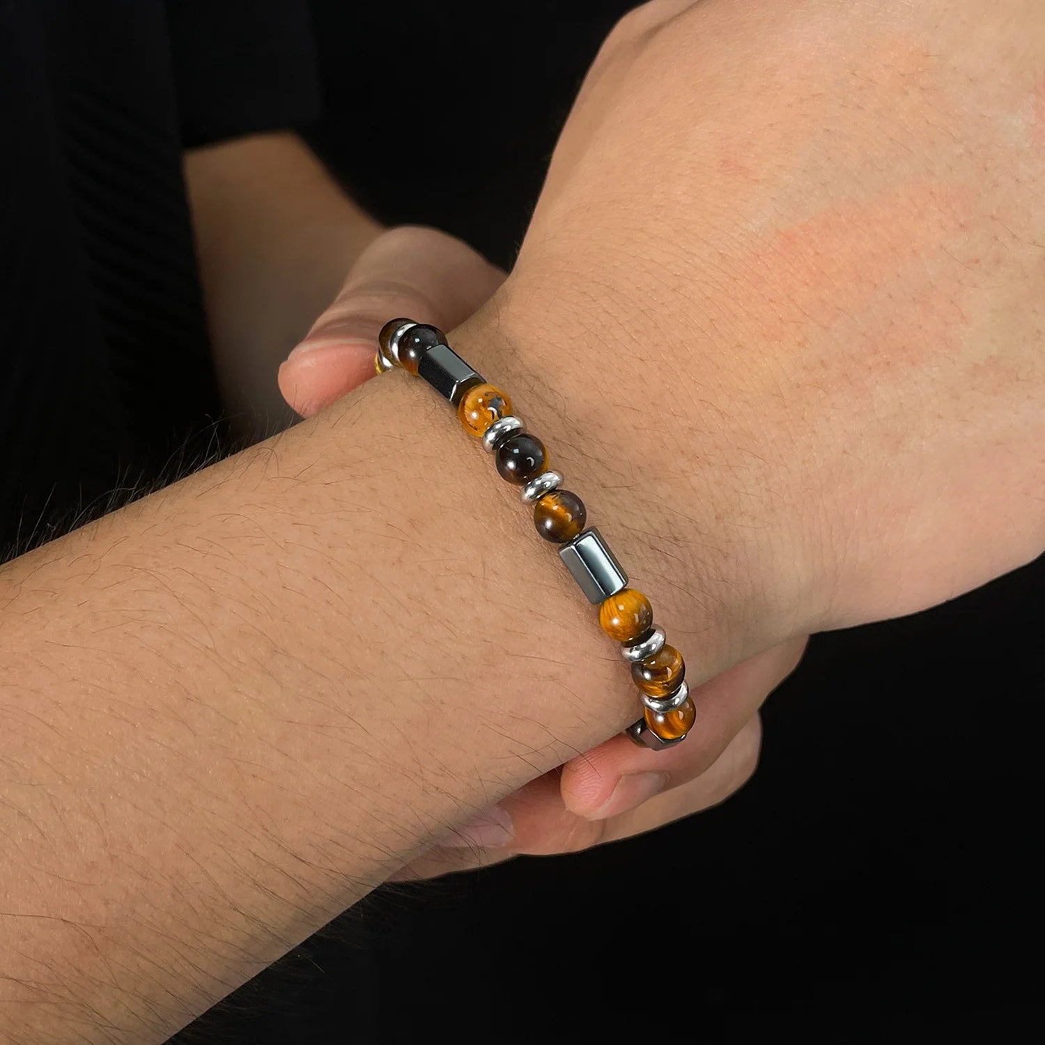 Silver-Tone Tiger's-Eye Bead Bracelet