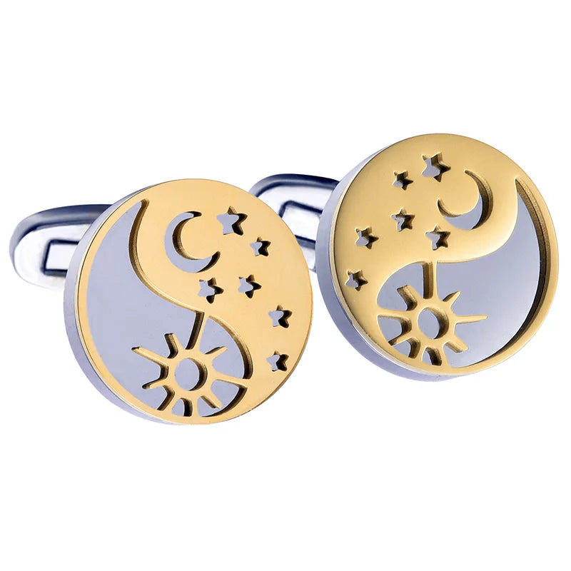 Златни ръкавели с изваяно слънце