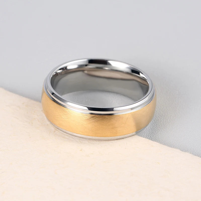 Two-Tone Stainless Steel Brushed Gold Men's Ring